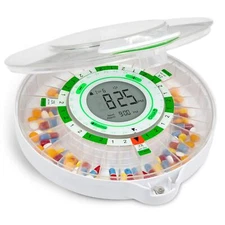 LiveFine 28-Day Automatic Pill Dispenser with LCD Display & Key Lock, Clear Lid