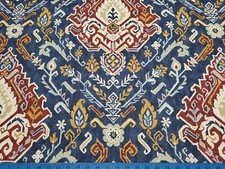 Belle Maison ZALINA AMERICANA Cotton Blue Red Geometric Drapery Uph Fabric