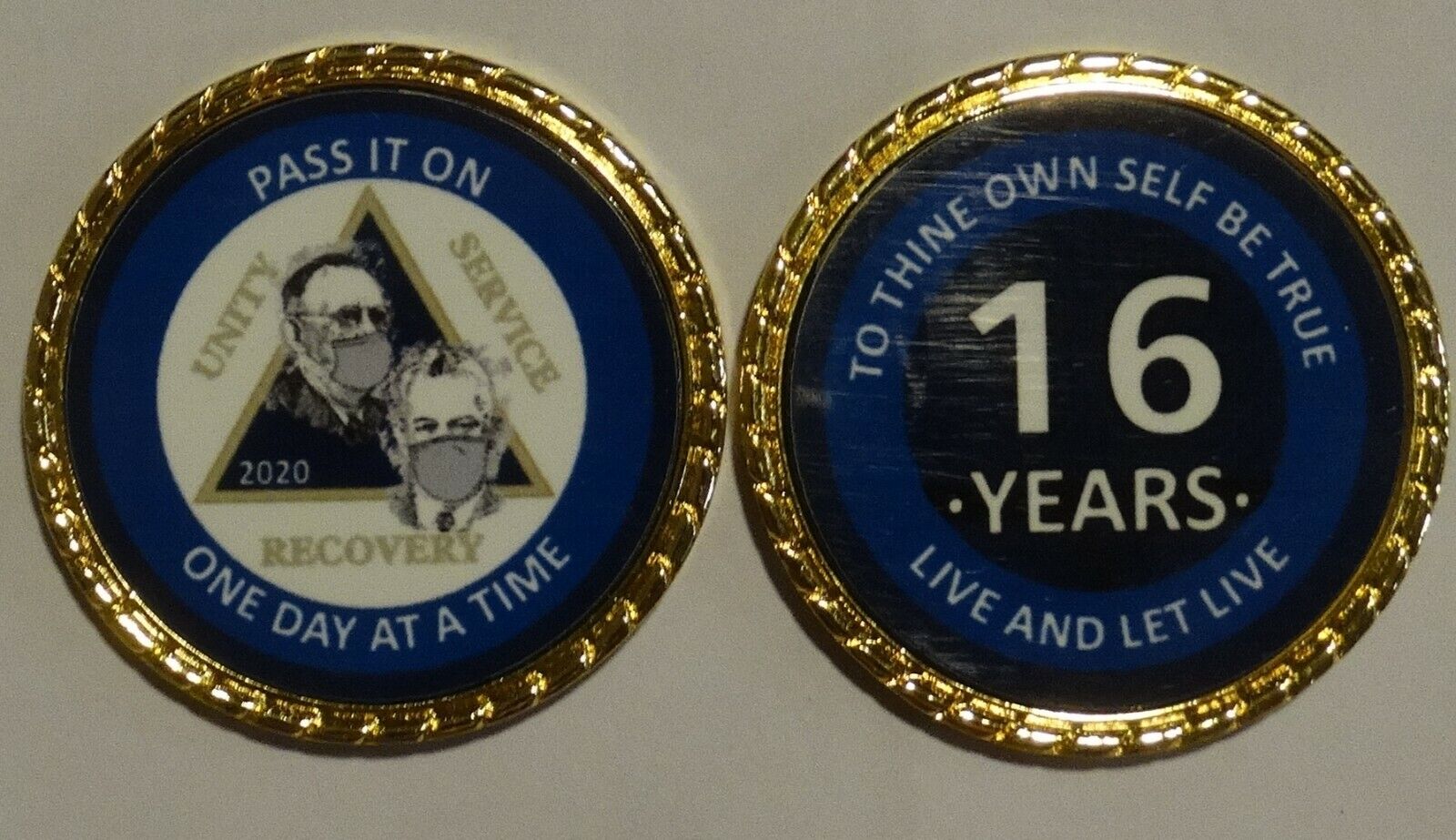 AA Bill and Bob Pandemic 16 Year Blue Rope Edge Sobriety Coin Ch