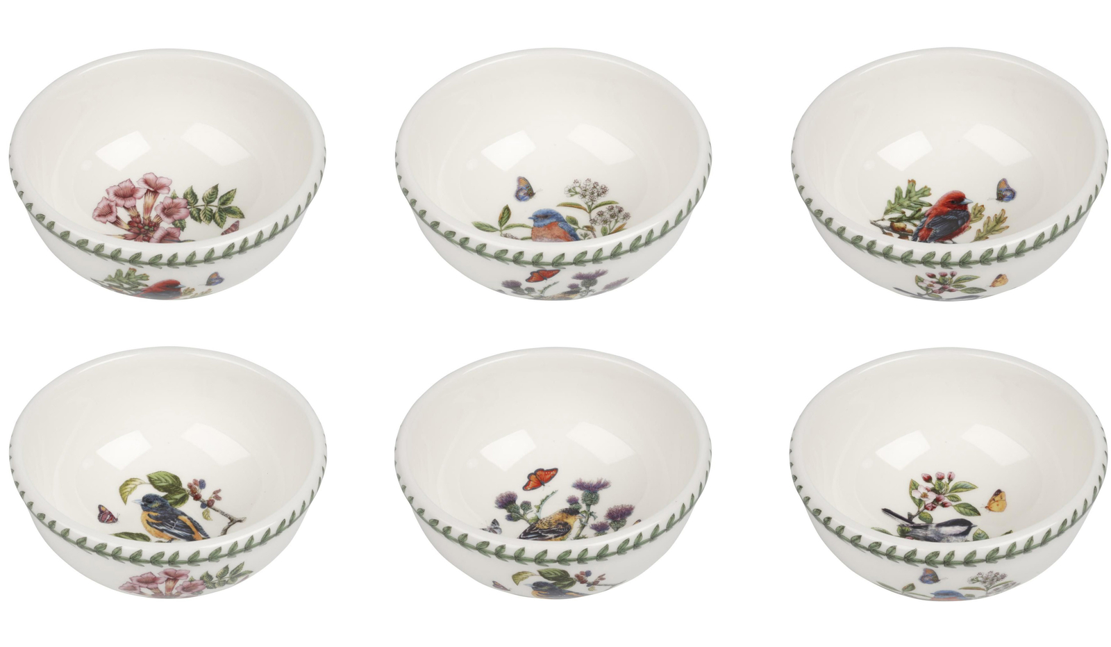 Portmeirion Botanic Garden Birds 5.5 Inch Earthenware Fruit Salad Bowl, Set of 6