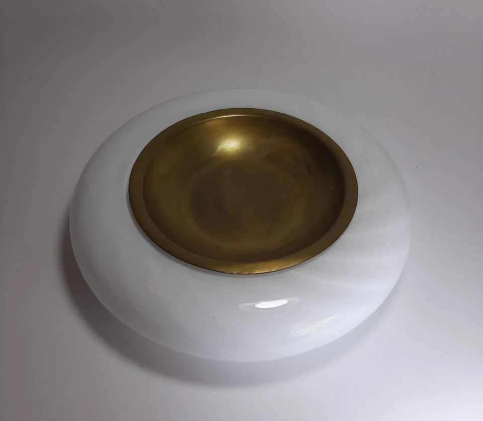 Ciotola Centrotavola Design TOMMASO BARBI Vetro Ottone anni'60 Modernariato cm24 - Immagine 2 di 4