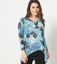 Attitudes by Renee Petite Global Illusions Casknit Tunic Blue Tropical PL A47073