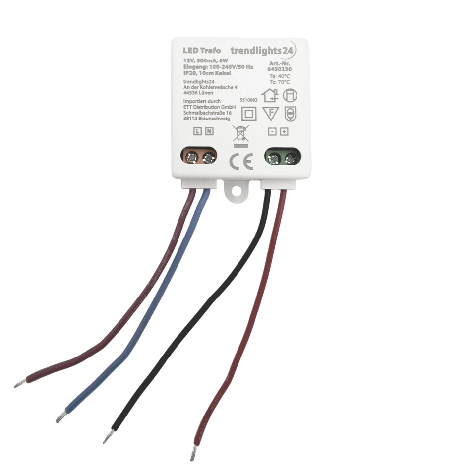 Mini LED Trafo 12V DC 6 Watt CE Qualitäts Transformator klein flach elektronisch - Bild 2 von 3