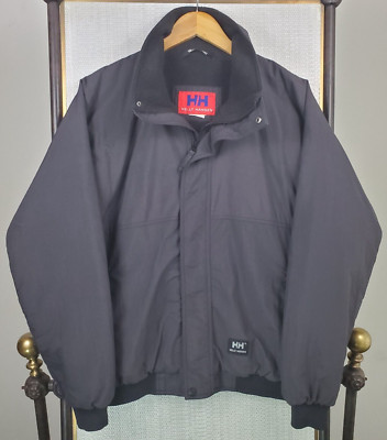 VTG HELLY HANSEN Mens Sz Medium Fleece Lined Bomber Jacket Charcoal HH Full Zip
