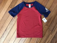 New Oshkosh B'Gosh Toddler Swim Shirt Size 6 Crew Neck Red Navy UPF 50 Stretch