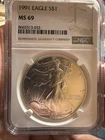 1991 $1 American Silver Eagle Dollar NGC MS69