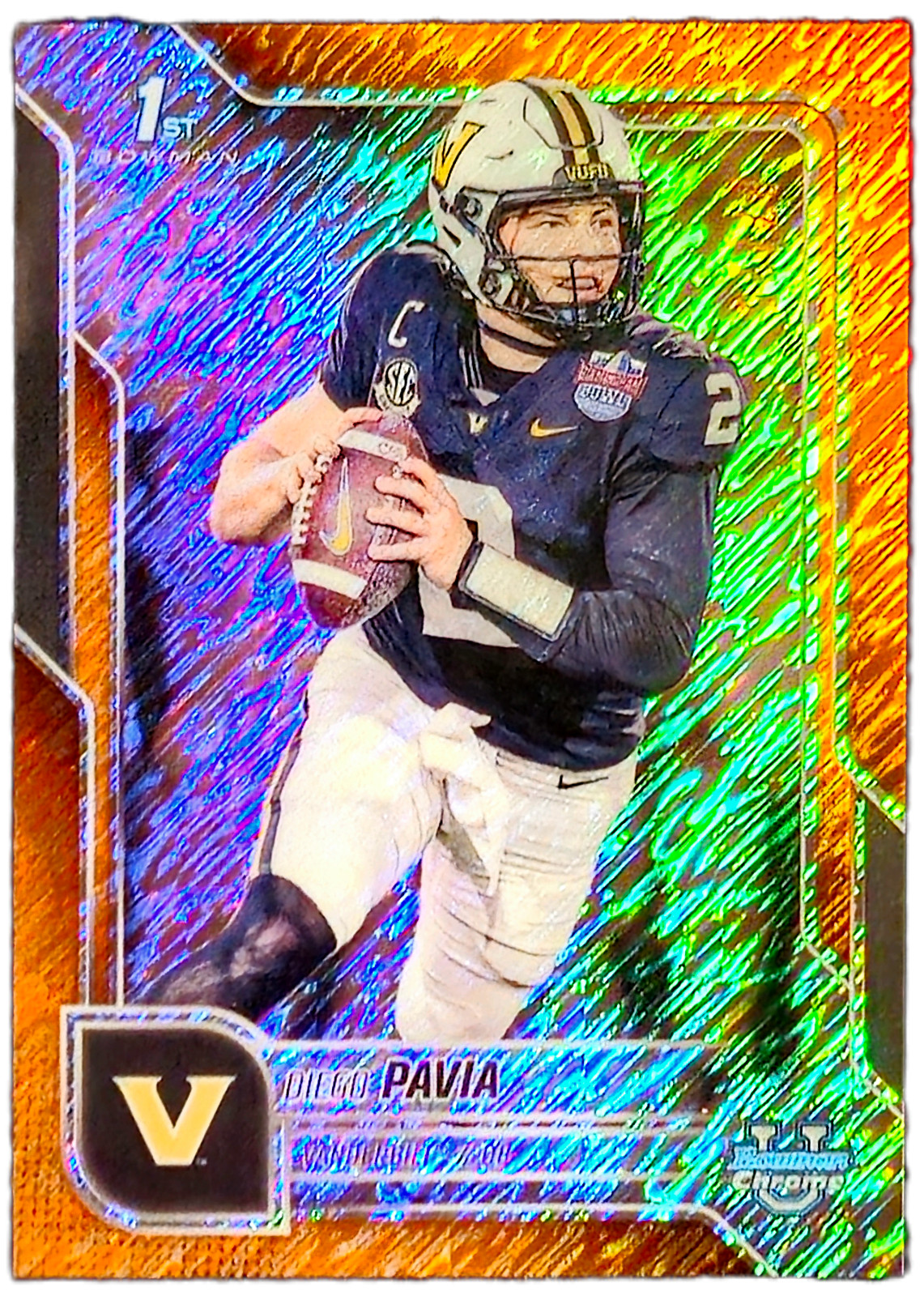 2025 Bowman Chrome University Diego Pavia 1st Orange Shimmer /25 Vanderbilt SP