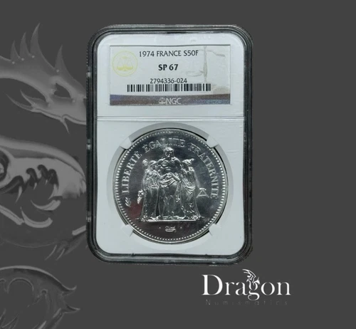 Rare France 50 Francs Essai Hercules 1974 Silver NGC SP67- Faire offre