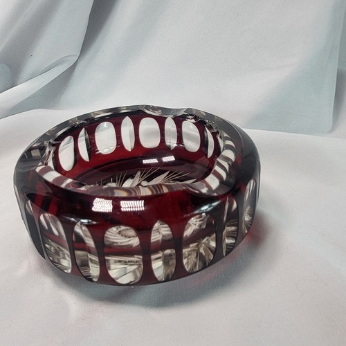 VTG Bohemian 6” Ruby Red Cut To Clear Glass Ashtray Trinket Dish MCM Star -FLAWS - Picture 6 of 14