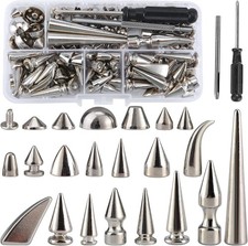 80 Sets Mixed Shape Spikes and Studs Assorted Sizes Silver Color Screw Back Bull