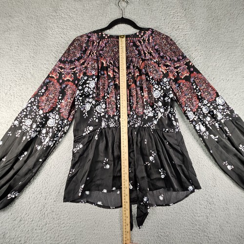 Free People Run Free Tunic Top Juniors XL Floral Tie Front Boho Whimsigoth Fairy - Picture 11 of 15