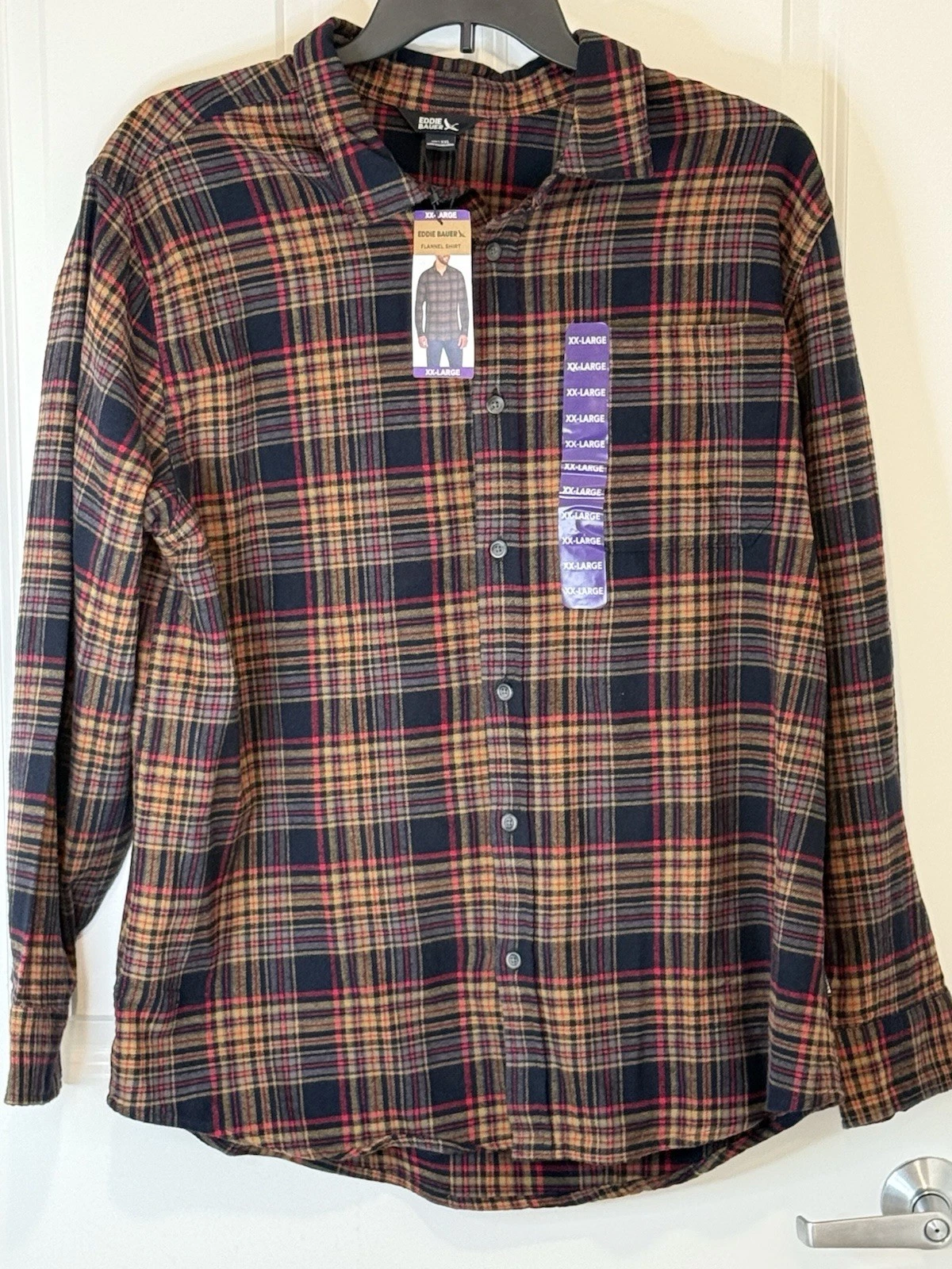 Eddie Bauer Men's Classic Brown Plaid Flannel Shirt Size 2XL Retail $80