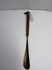 Vintage 17  Solid Brass Wooden Handle Eagle Head Shoe Horn