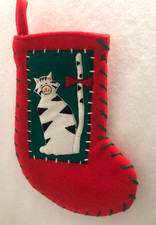 Christmas Padded Pet Stocking Stripped Cat Holiday Mantle Embroidered Felt 13"