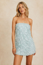 LoveShackFancy Calandre Lace Dress S 4 Blue Party Wear Ruffle Dye Mini NEW 47072