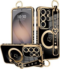 Magnetic Samsung Galaxy S26 Ultra Case with Finger Hand Wrist Strap, Black