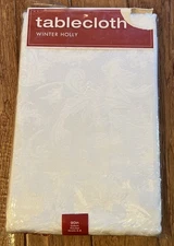 New White Winter Holly  Damask Tablecloth 90” Round Christmas Bed Bath Beyond