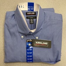NEW Kirkland Signature Men's 16.5 Traditional Fit Button Down Dress Shirt Blue
