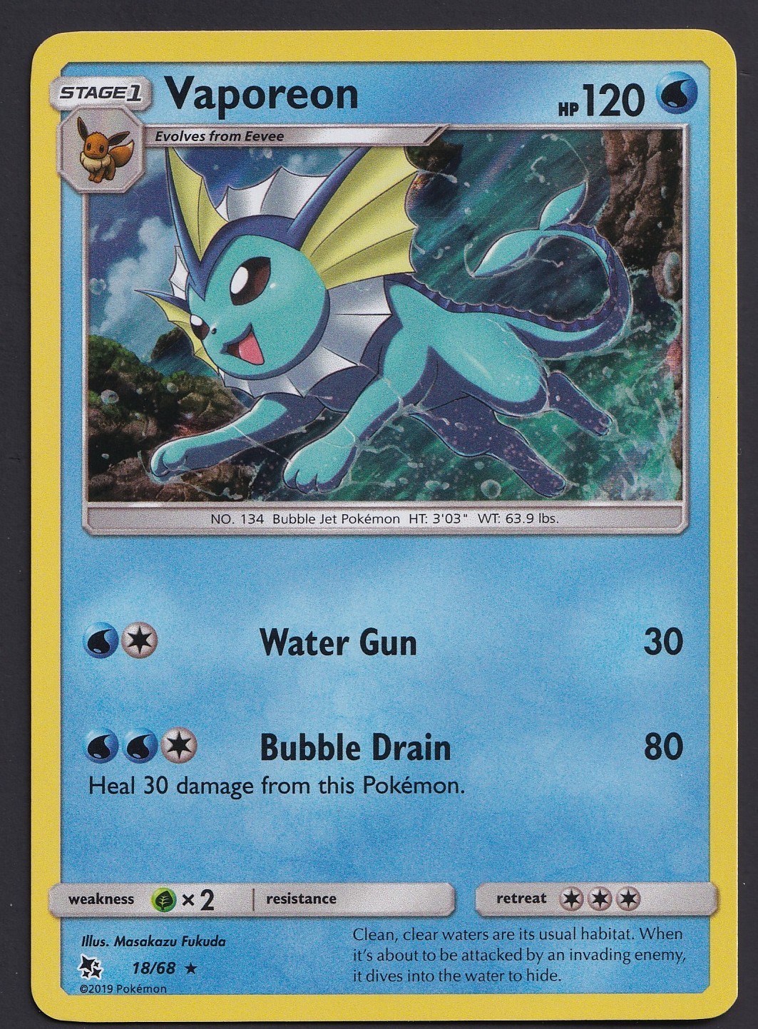 Vaporeon 18/68 Hidden Fates 2019 Reverse Holo Rare Pokemon TCG Card - NM