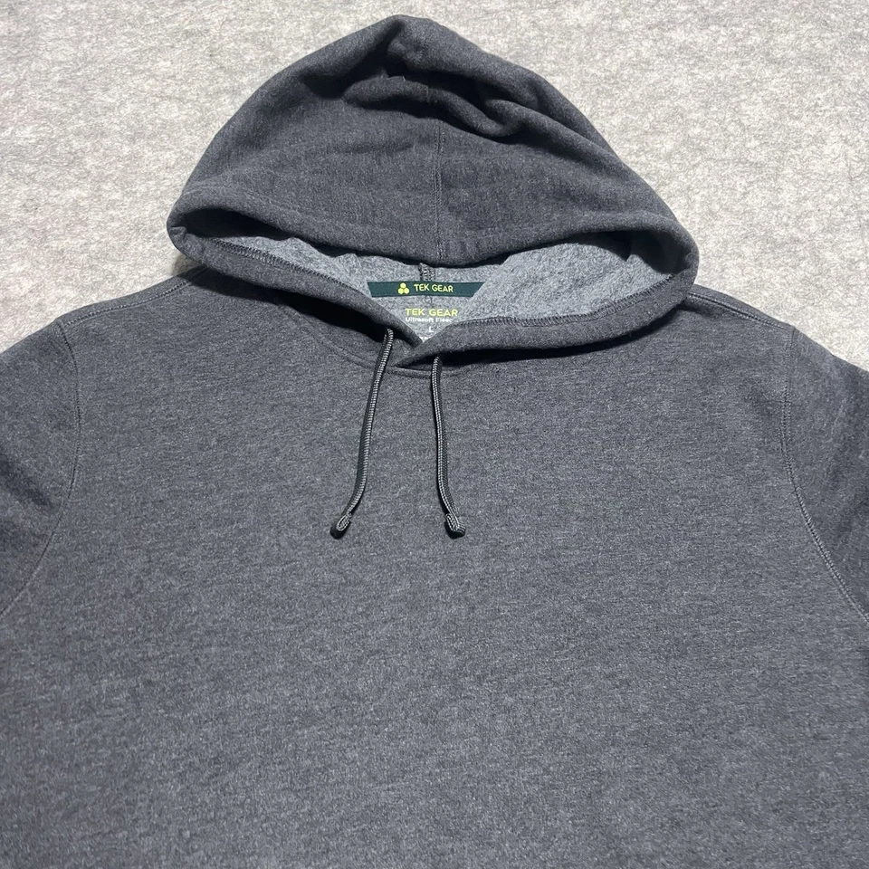 Мужская ультрамягкая флисовая темно-серая БОЛЬШАЯ толстовка с капюшоном пуловер TeK Gear с карманом - Изображение 2 из 4
