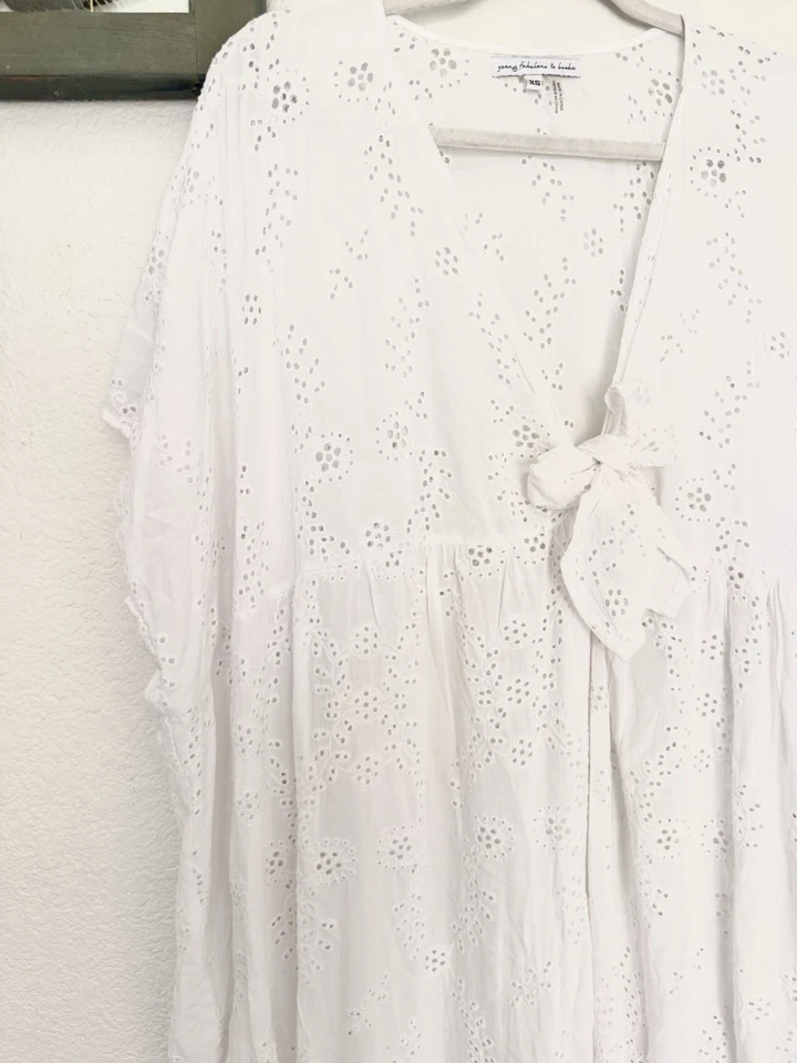 Young Fabulous & Broke Eyelet Kaftan Dress Bow Beach Coverup Boho Hippie Coastal - Image 4 of 4