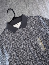 All in Motion Mens Textured Polo Black Paisley Loose Fit Size S