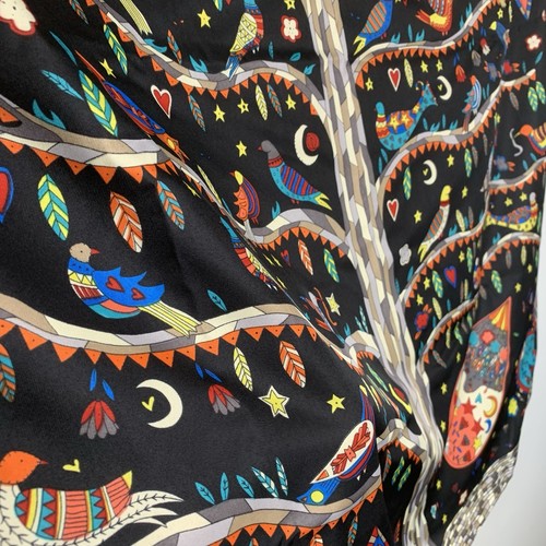 Seconds Sale Black Folk Art Tree Head Scarf Bandana Cottage Madhubani Hijab Boho - Picture 5 of 7