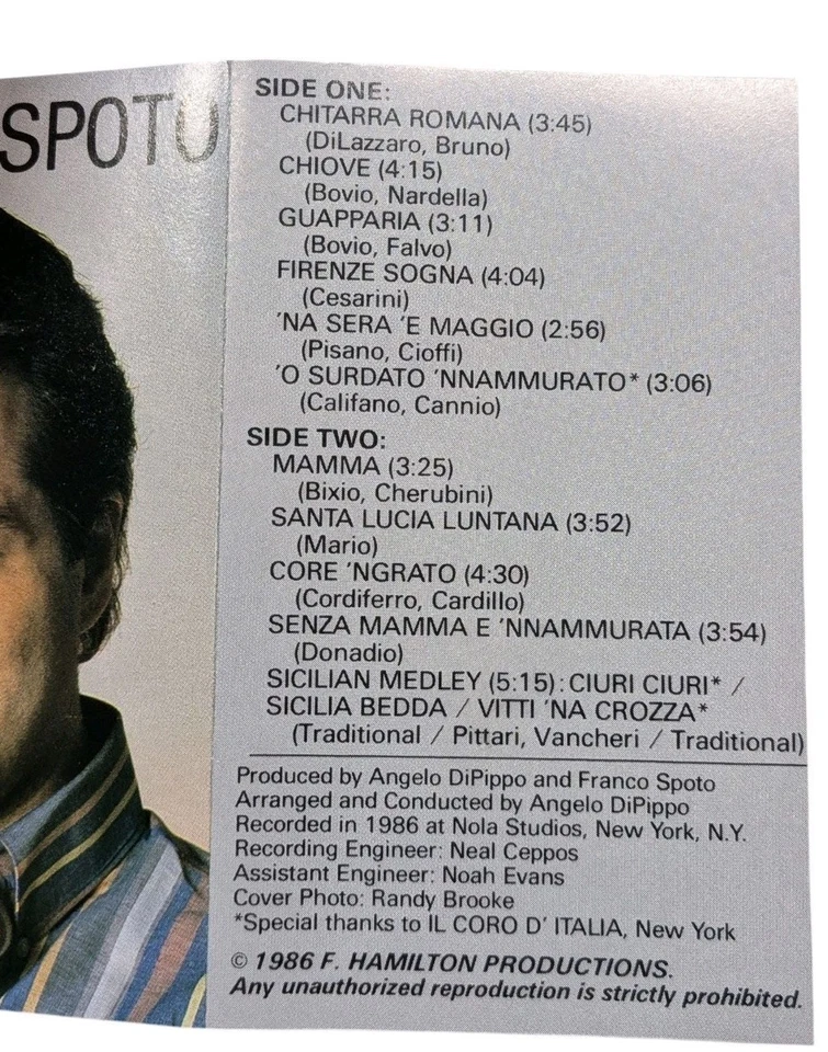 Franco Spoto Sings Italian Favorites (Cassette) Vintage-RARE - Image 4 of 4