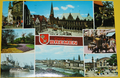 AK. Greetings from Bremen multi-picture card transported to Bielefe on 17.10.1979 (10.490)