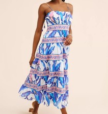 Anthropologie Farm Rio Foliage Midi Dress Boho Chic Tropical Vibrant Womens XS