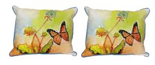 Pair of Betsy Drake Betsy  s Butterfly Small Indoor Outdoor Pillows