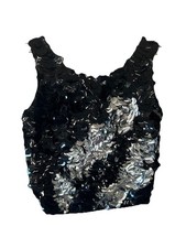 Vintage 90s Black Silver Oversized Sequined Knit Luxury Disco Top Womens M