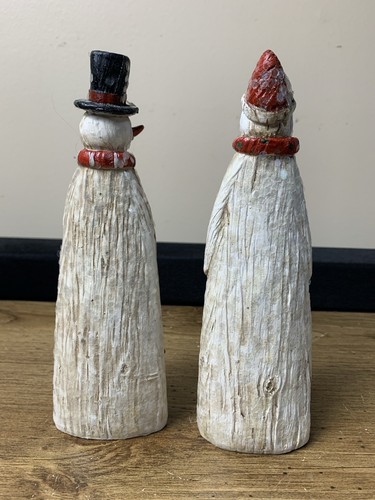 Snowman Figurines 8” Resin Plastic Country Primitive Glitter Decor Rustic - Picture 2 of 8