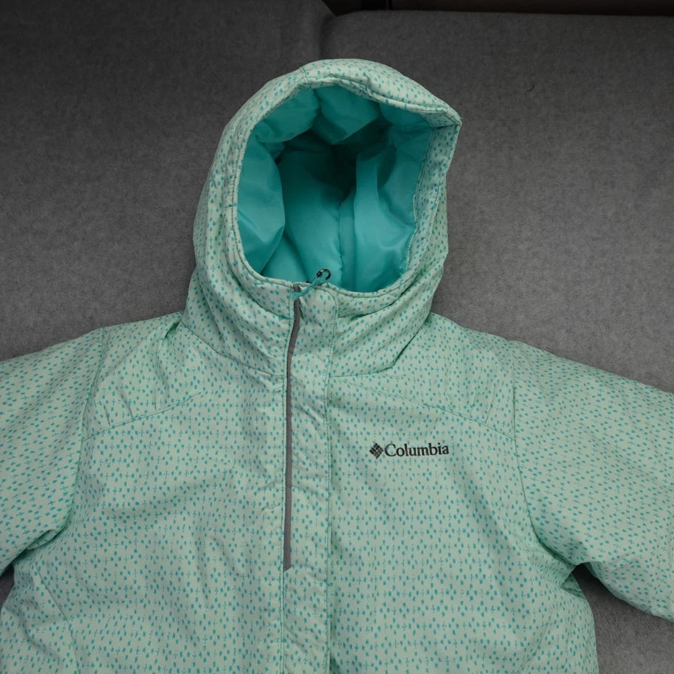 Columbia Girls Medium 10/12 Mint Green Hooded Winter Jacket Nylon Insulated - Image 2 of 4