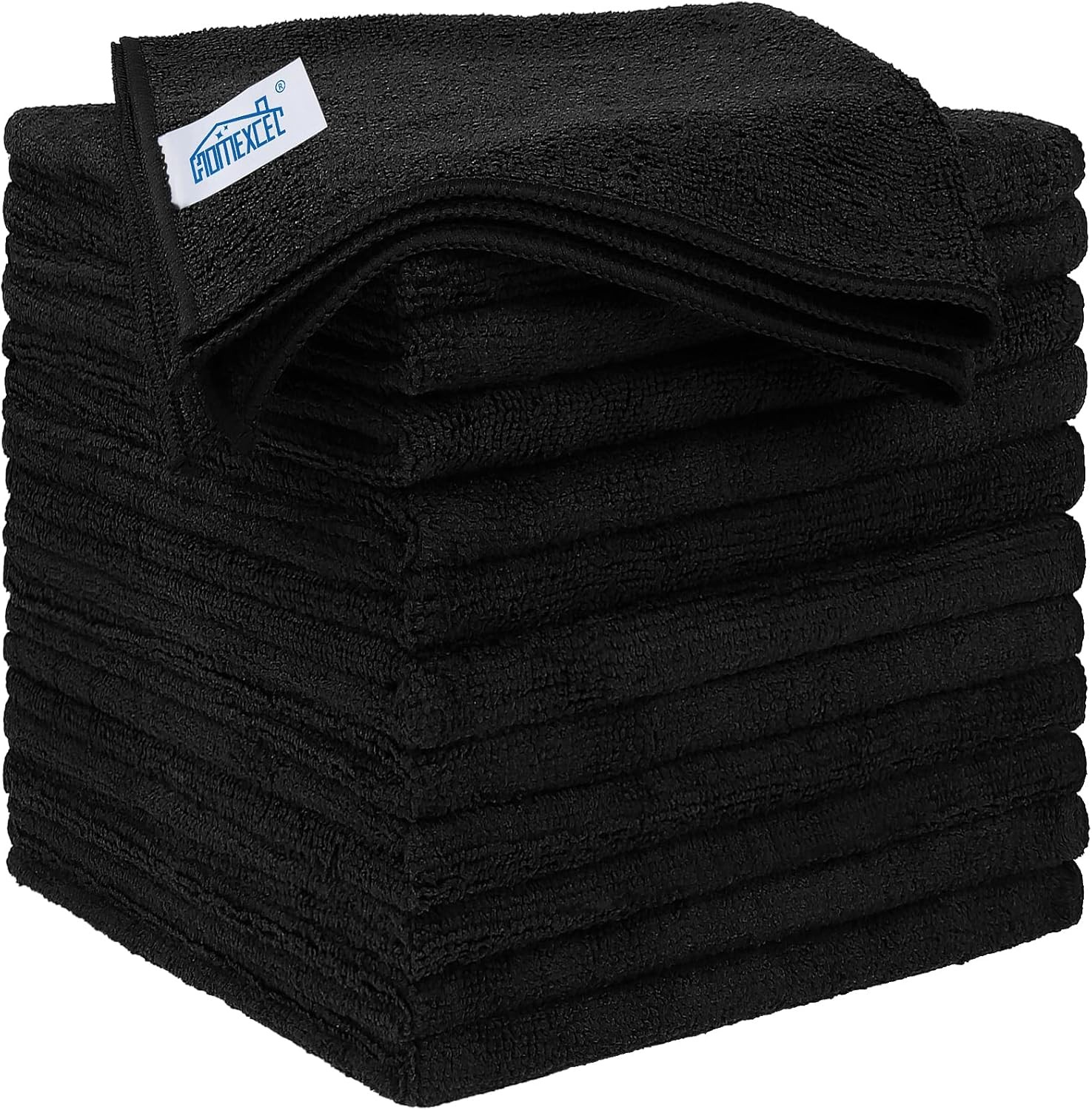 HOMEXCEL 12-Pack Black Microfiber Cleaning Cloths 12.5x12.5 Inch for Dusting and Polishing