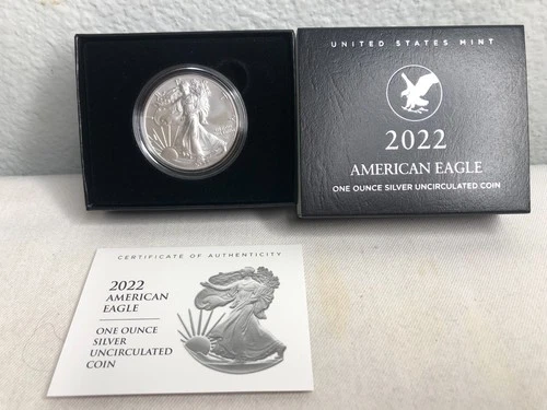 2022 W American Silver Eagle Uncirculated .999 Fine Silver OGP/COA/22EG Type II