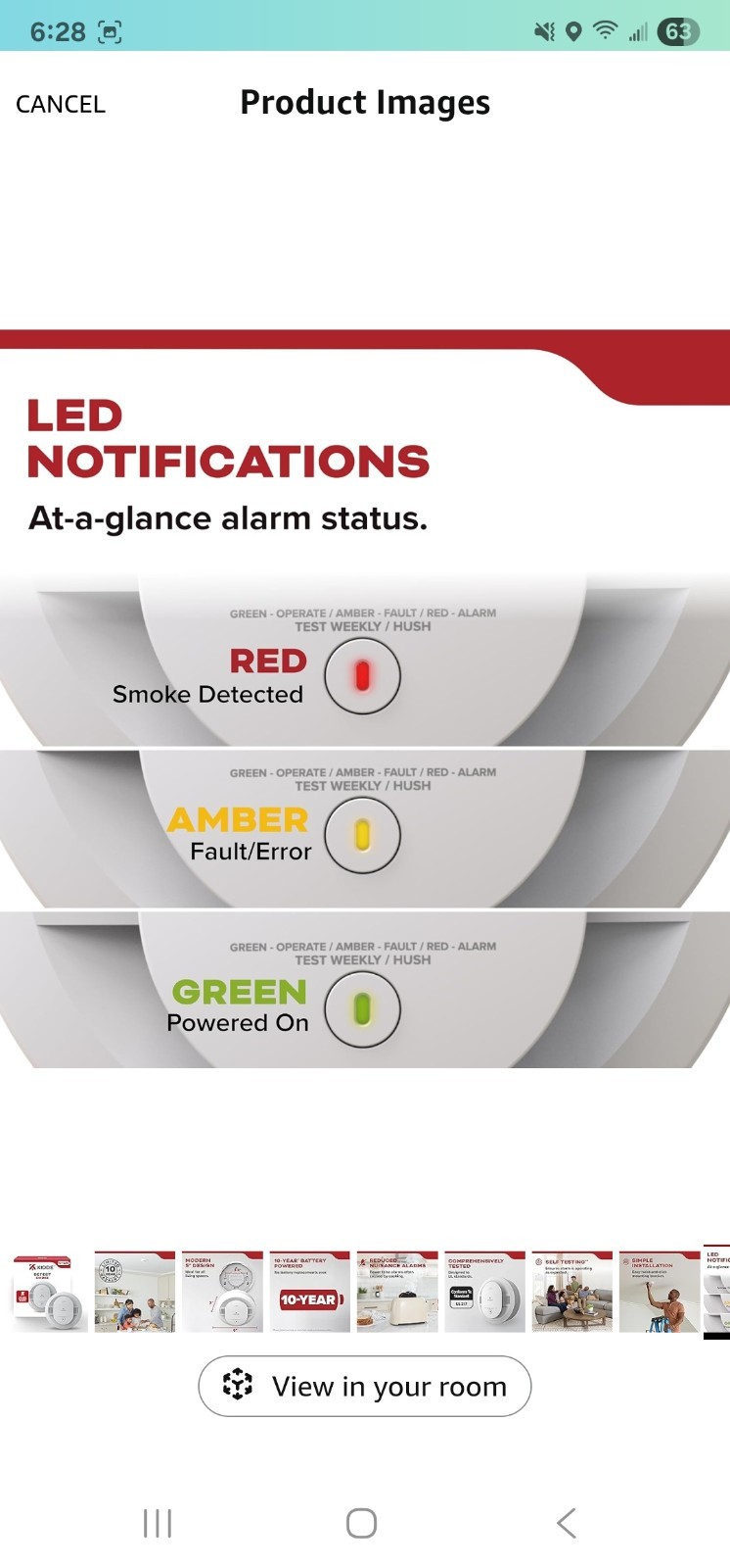 Kidde Smoke Detector 10 Year Battery Powered LED Warning Light Indicators 20SA10