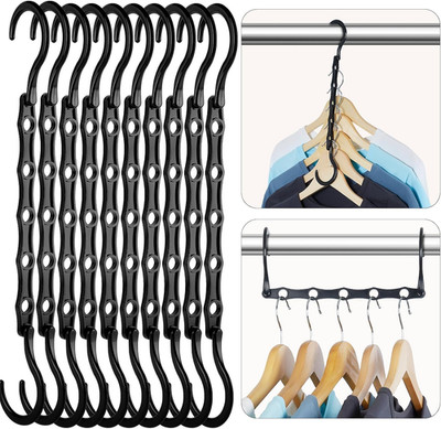Black Magic Space Saving Hangers 10 Pack, Premium Smart Hanger Hooks, Sturdy Cas