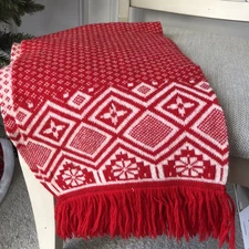 Vintage United Colors of Benetton Scarf Red Fringed Ends Made in Italy 64"