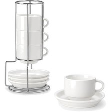 Espressotassen 4er Set, 75 ml Espresso Tassen Dickwandig mit Untertassen & St...
