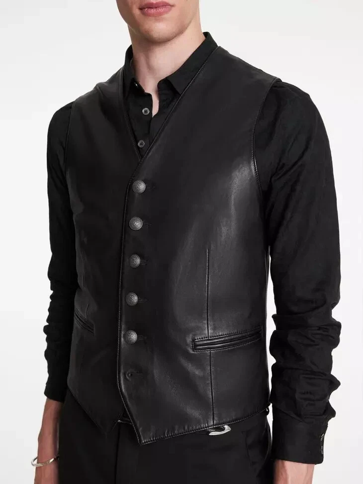 Leather Vest for Men Black Lambskin Size XS S M L XL XXL 3XL Custom Made