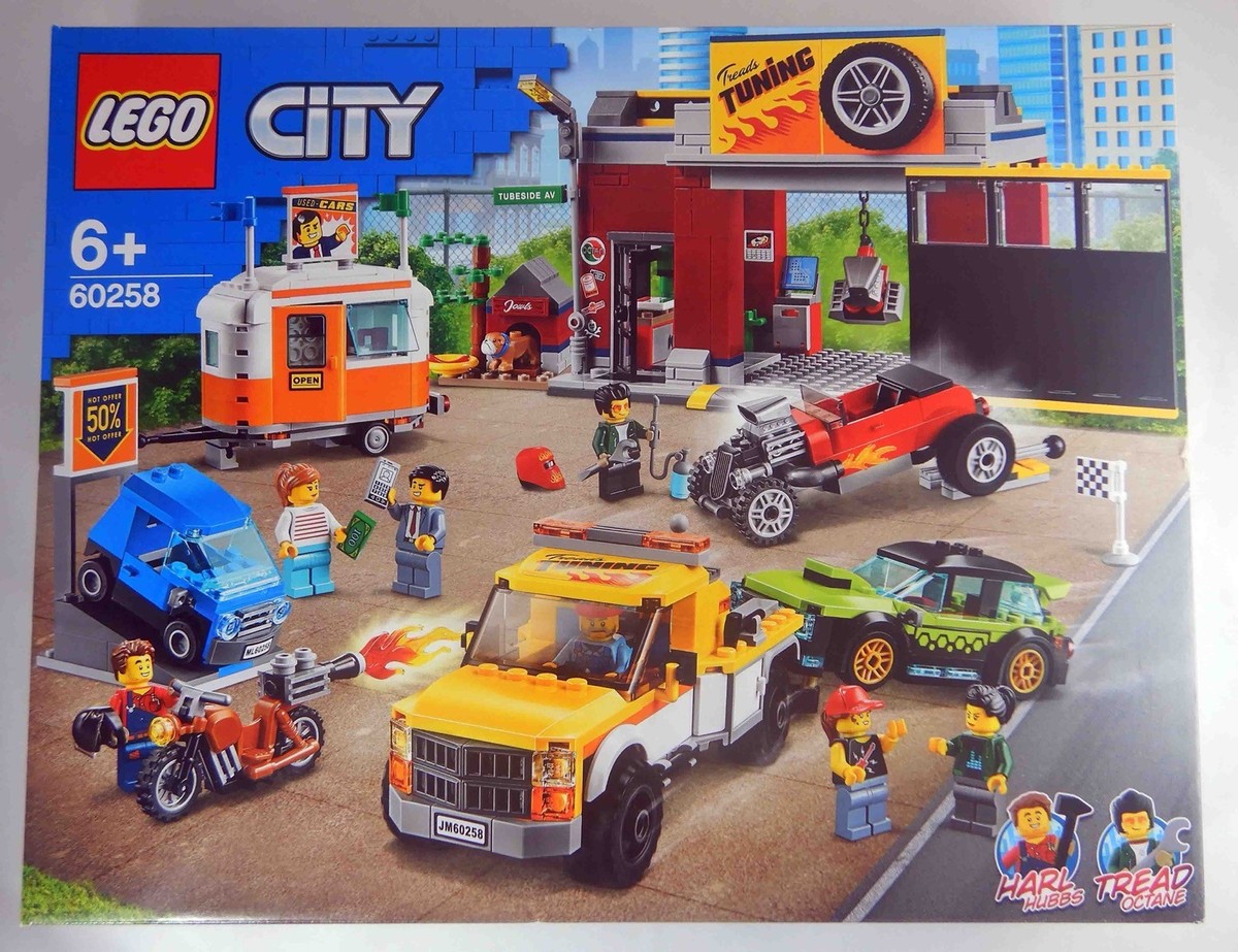 LEGO City 60258 Tuning Workshop Set: 4 Cars, 7 Minifigures, Hot LEGO City 60258 Tuning Workshop Set: 4 Cars, 7 Minifigures, Hot