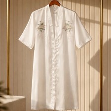 Vintage Golden Dragon Embroidered White Chinese Robe Medium