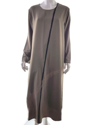 ANIMALE Damen Kleid Gr. L Beige Langer Ärmel Midi Runder Ausschnitt