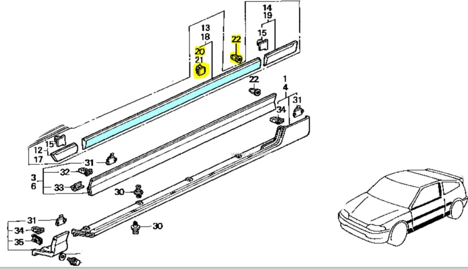 Juego de clips de moldura lateral para Honda CRX 1990-1991 75328-SH2-003 75807-671-010 Foto 4 de 4
