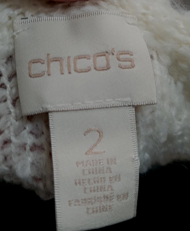 Suéter feminino Chico's Off-White malha, acabamento em renda manga 3/4 tamanho grande 2-G - Imagem 3 de 4