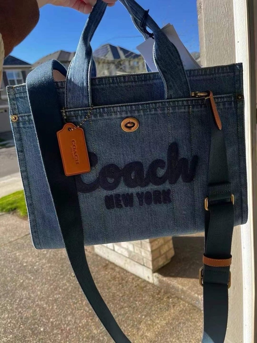Coach Cargo Denim Tote Bag Blue with Detachable Adjustable Strap