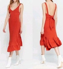 Free People Into You Ribbed Midi Dress Size M Orange Open Tie Back Tiered Cotton