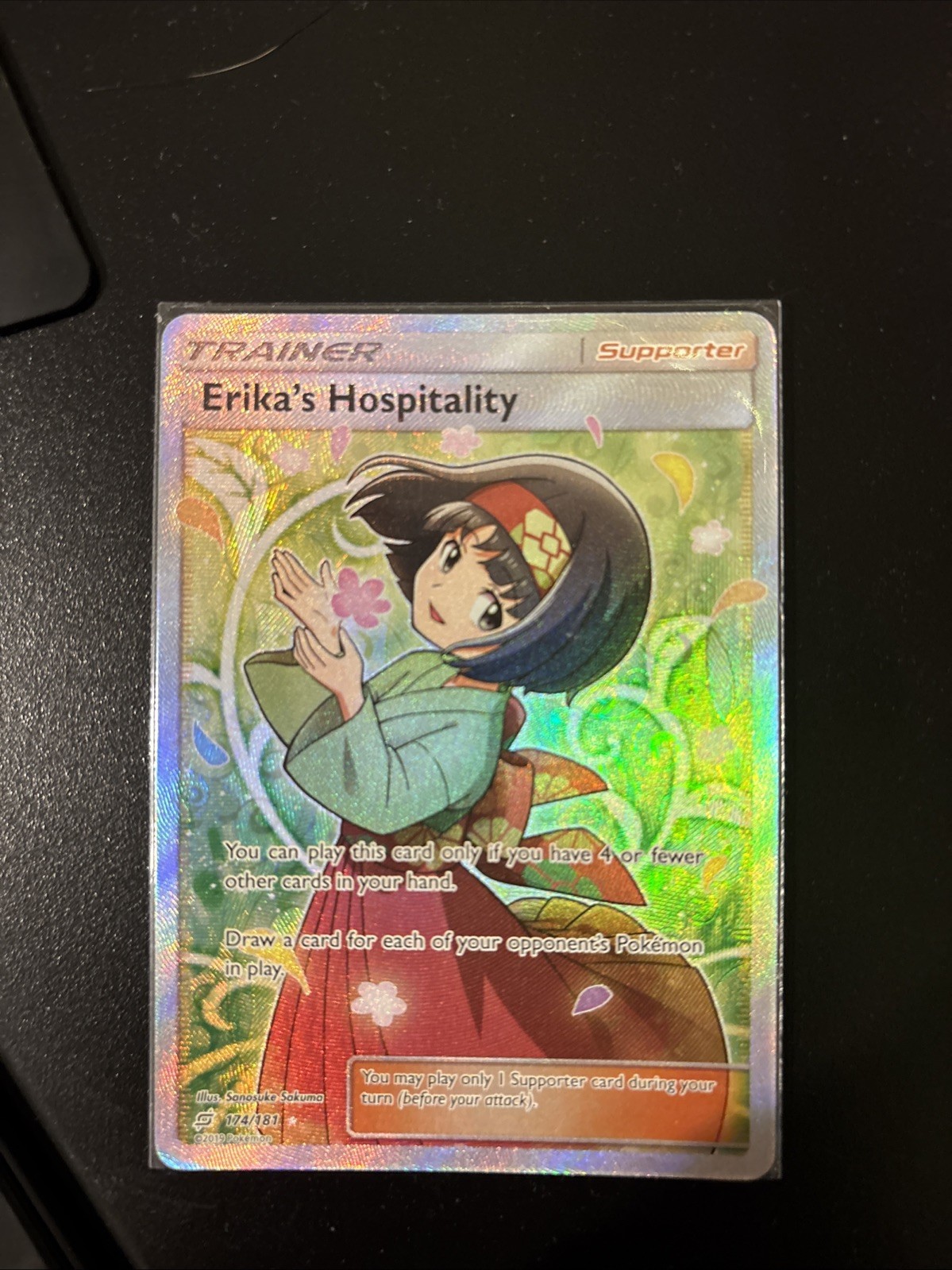 Pokemon SM Team Up #174/181 Erika's Hospitality Holo Foil Card Full Art