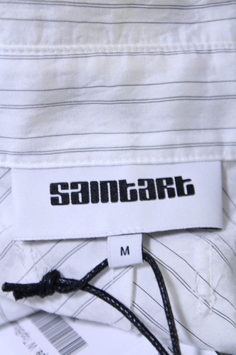 Saint Art Womens Button Front Short Sleeve Collared Striped Shirt White Medium - Picture 6 of 7